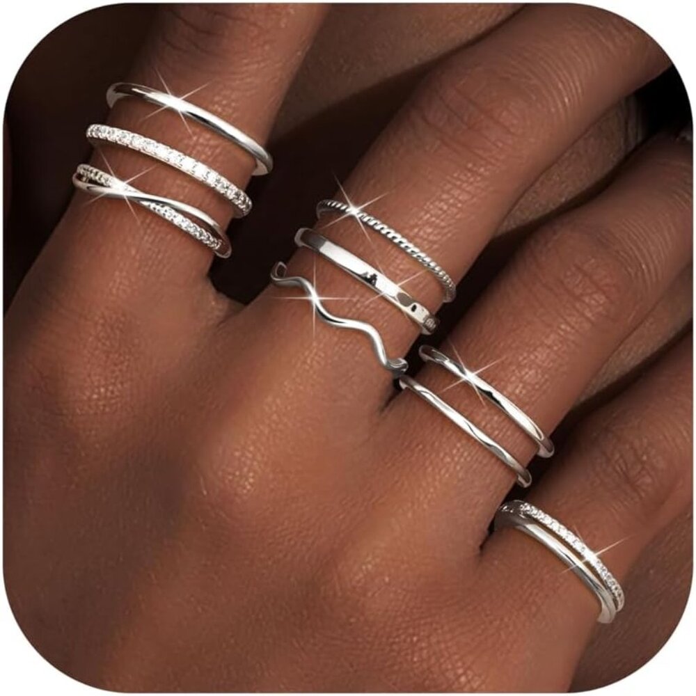 Trendy Hypoallergenic Silver Stackable Rings With… - image 1